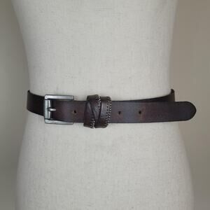 Brown Leather Belt Women Large Criss Cross Knot Keeper Casual Minimalist Classic